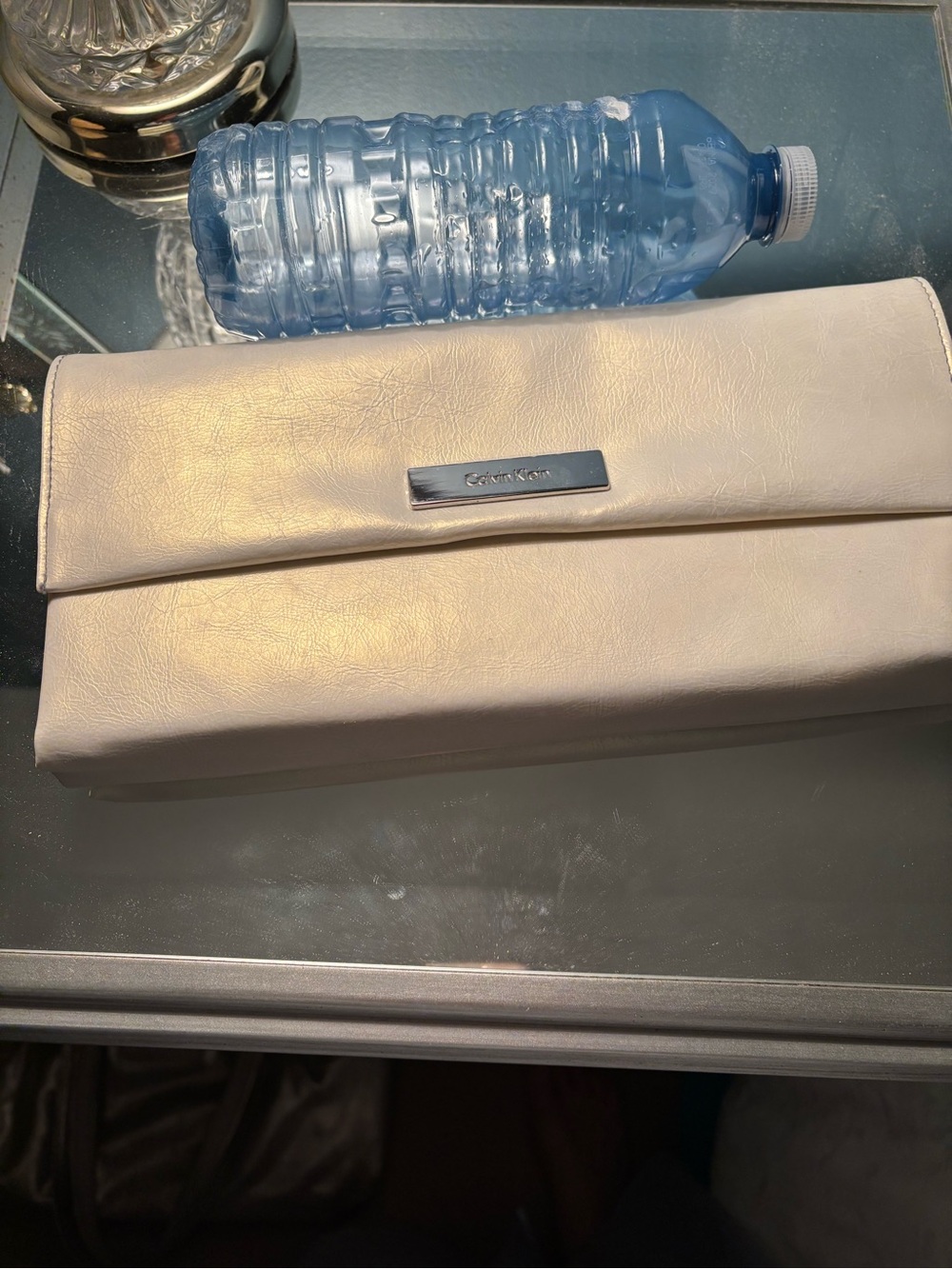 Calvin Klein Ivory Fold-Over Clutch with Metal Logo